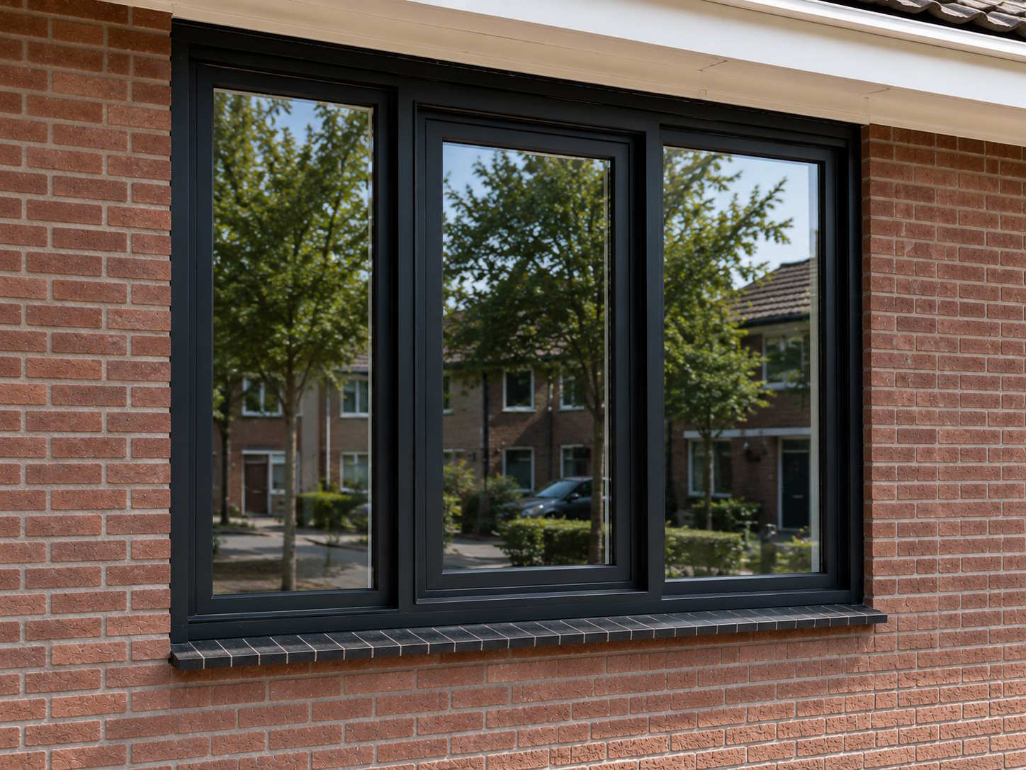 Detail van kunststof kozijnen met glas